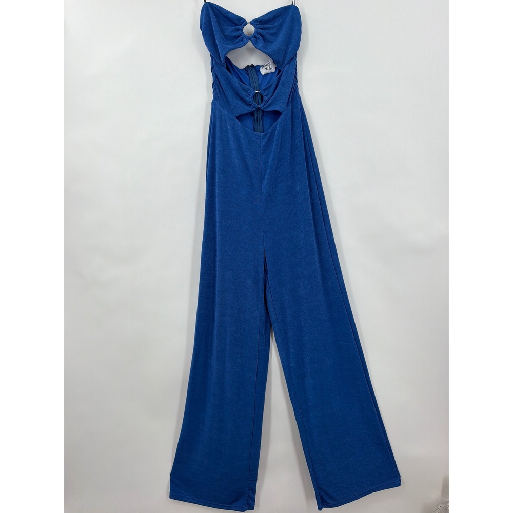 Princess‎ Polly Royal Blue Strapless Ring Cutout Wide Leg Jumpsuit US 4